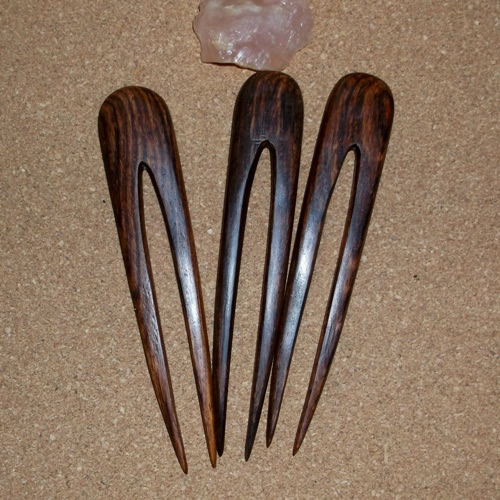 Cocobolo 2 prong hair forks supplied  by Longhaired Jewels