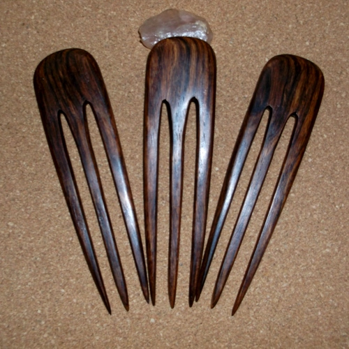 Cocobolo 3 prong hair forks supplied  by Longhaired Jewels
