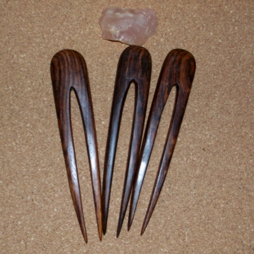 Cocobolo 3 prong hair forks supplied  by Longhaired Jewels