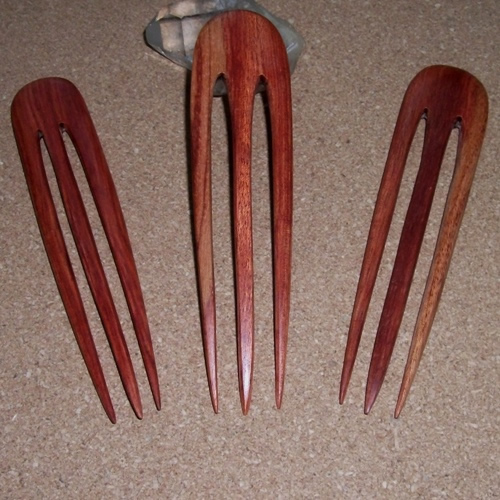 Tulipwood 3 prong hair forks supplied by Longhaired Jewels