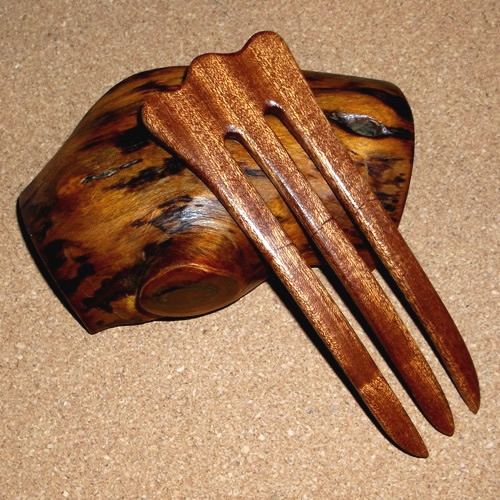 Sapele 4 prong hairfork by Joshua Jeter