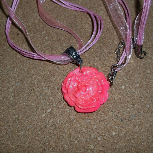 Homemade Polymer Rose Pendant necklace - supplied by Longhaired Jewels