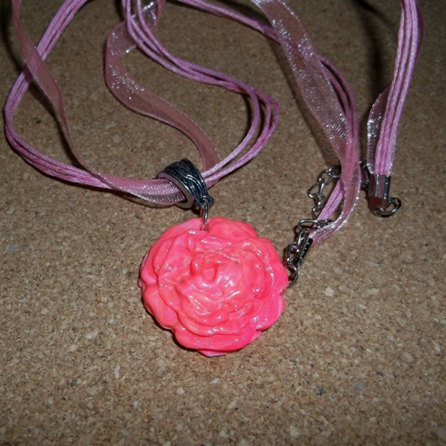 Homemade Polymer Rose Pendant necklace - supplied by Longhaired Jewels