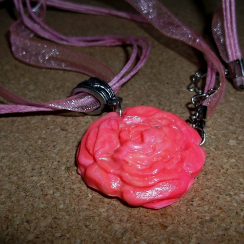 Homemade Polymer Rose Pendant necklace - supplied by Longhaired Jewels