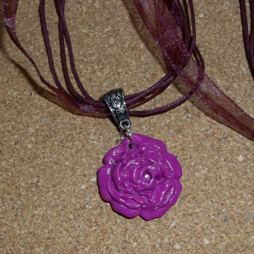 Homemade Violet polymer rose pendant from Longhaired Jewels 