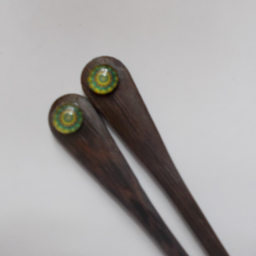 Pair of Paddle hairsticks with Cabochon beads