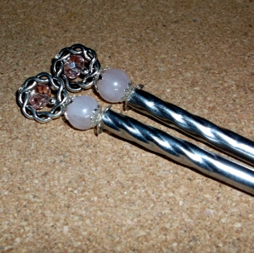 quartz Twist stainless steel hairsticks handmade and supplied  by Longhaired Jewels