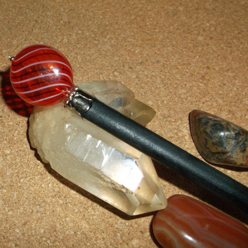 Red Glass hairstick supplied  by Longhaired Jewels