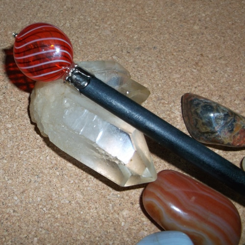 Red Glass hairstick supplied  by Longhaired Jewels