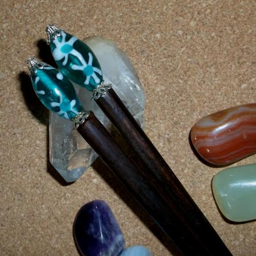 Turquoise Splash hairstick handmade by Longhaired Jewels
