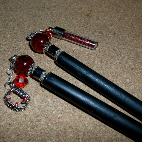 Vampire Night hairsticks handmade by Longhaired Jewels